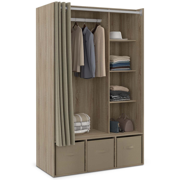 Dressing penderie DIANE 105 x 50 x 172 cm hêtre et taupe