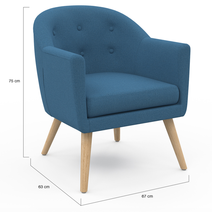 Fauteuil scandinave OLAN cabriolet en tissu bleu