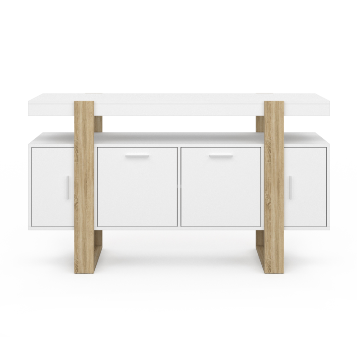 Buffet 140 cm PHOENIX 4 portes blanc et bois