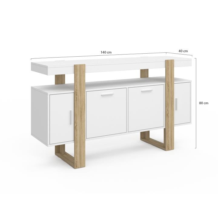 Buffet 140 cm PHOENIX 4 portes blanc et bois