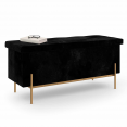 Banc coffre rangement LOUIS avec pieds métal doré 100 cm velours noir