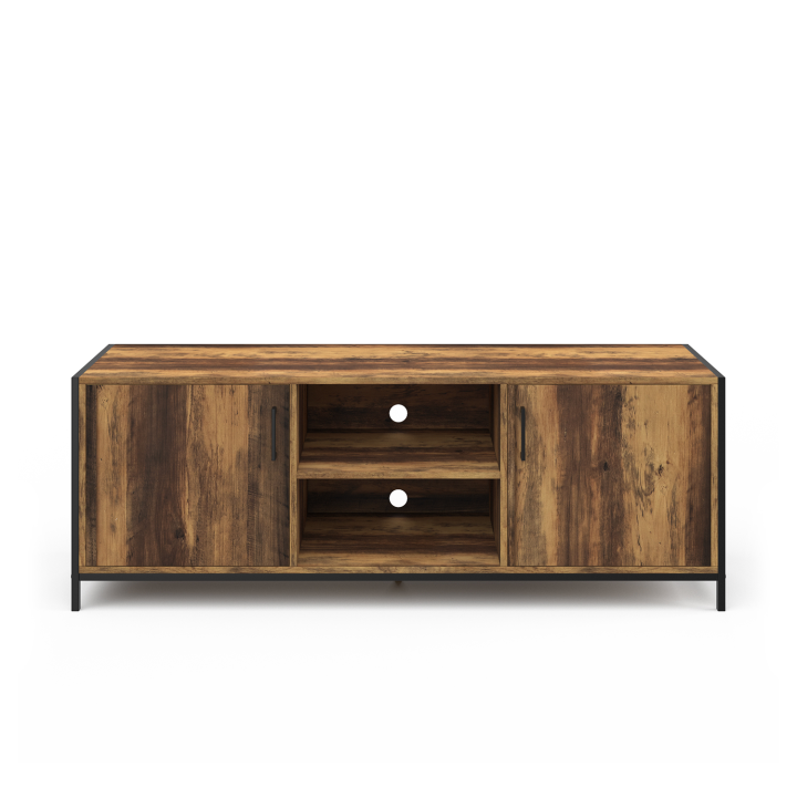 Mueble de TV de 140 cm con 2 puertas de madera oscura de diseño industrial - HAWKINS | ID Market