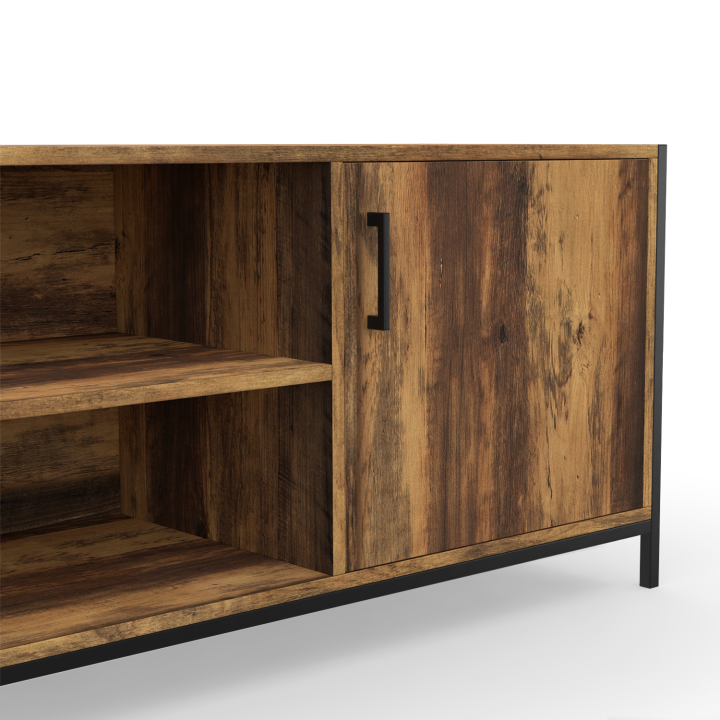 Mueble de TV de 140 cm con 2 puertas de madera oscura de diseño industrial - HAWKINS | ID Market