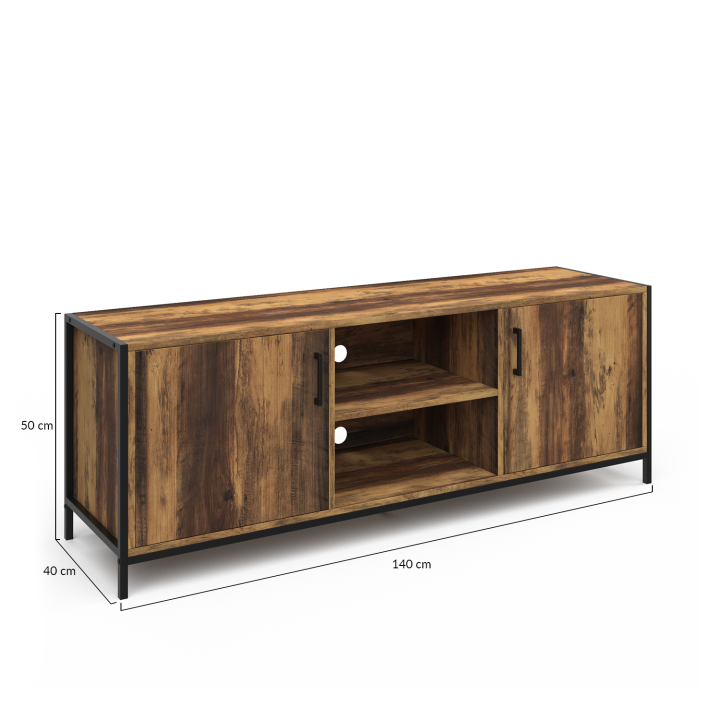 Mueble de TV de 140 cm con 2 puertas de madera oscura de diseño industrial - HAWKINS | ID Market