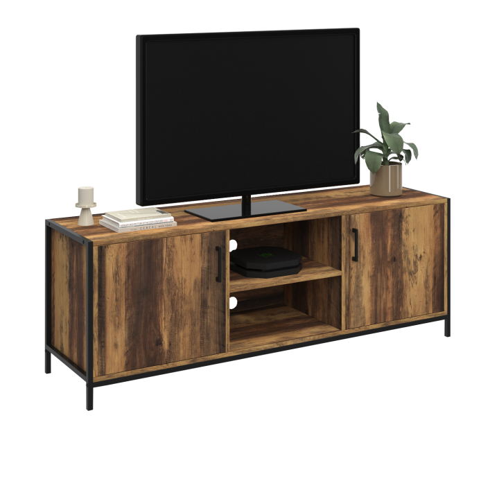 Mueble de TV de 140 cm con 2 puertas de madera oscura de diseño industrial - HAWKINS | ID Market