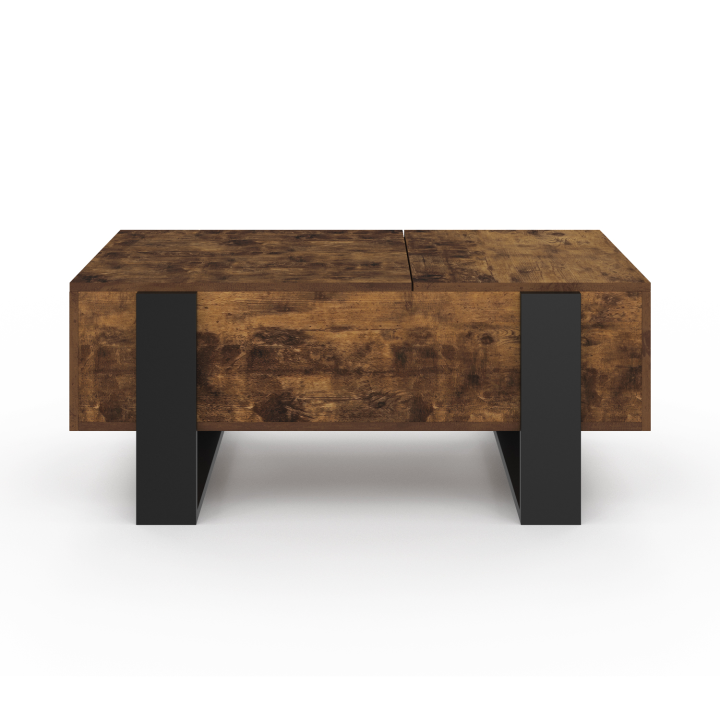 Mesa de centro PHOENIX con 2 tableros elevables en madera envejecida y negro