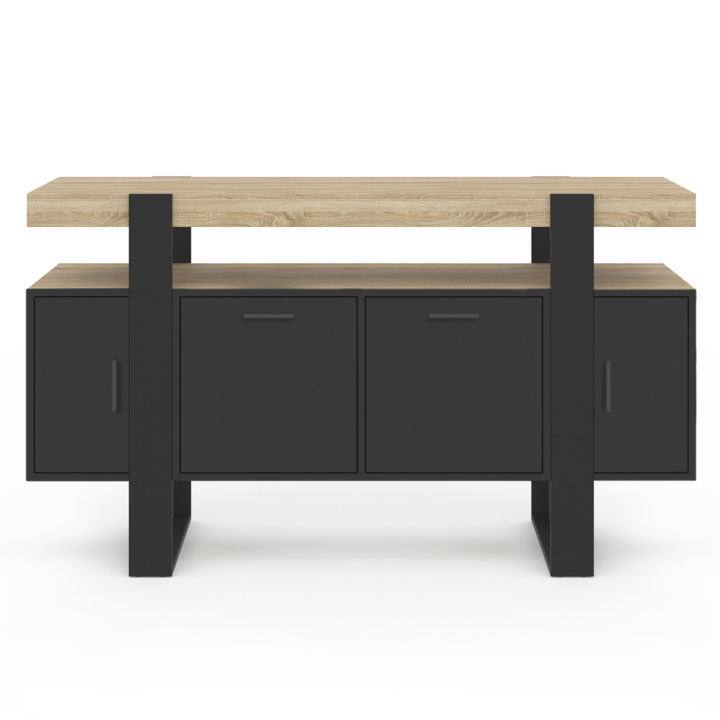 Aparador negro de 4 puertas de 140 cm con tapa de madera - PHOENIX | ID Market