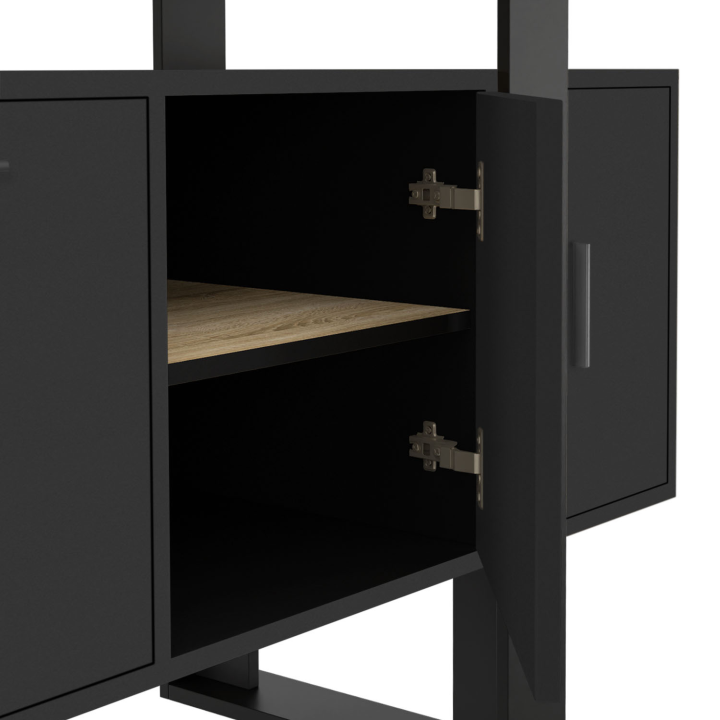 Buffet 140 cm PHOENIX 4 portes noir avec plateau bois