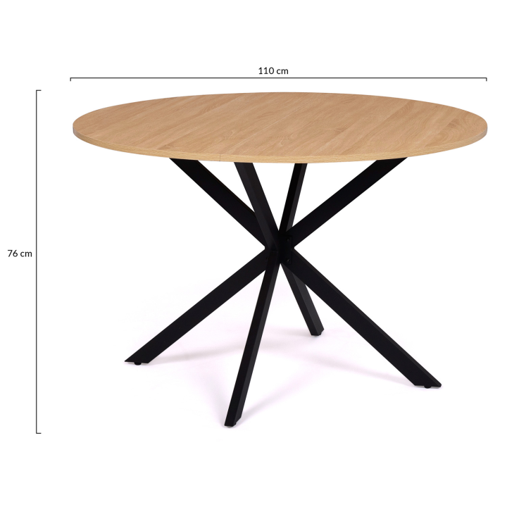 Table à manger ronde ALIX 4-6 personnes pied araignée bois et noir