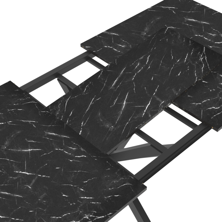 Mesa de comedor rectangular extensible efecto mármol negro y metal - ALASKA | ID Market