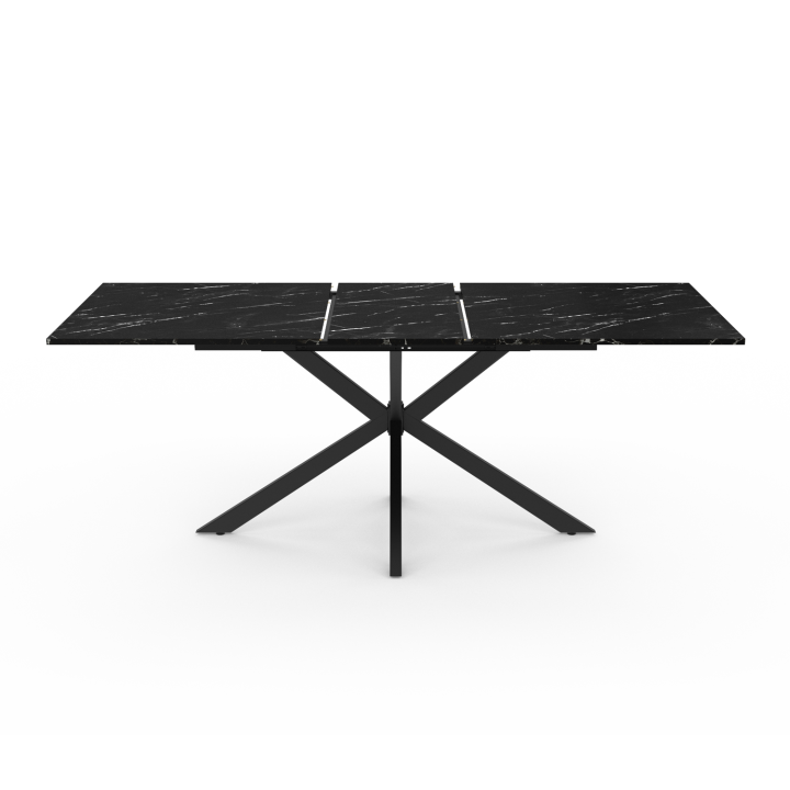 Table à manger extensible rectangle ALIX 6-10 personnes pied araignée métal noir et plateau effet marbre noir ALASKA 160-200 cm