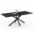 Table à manger extensible rectangle ALIX 6-10 personnes pied araignée métal noir et plateau effet marbre noir ALASKA 160-200 cm