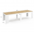 Table console extensible ORLANDO 14 personnes 300 cm blanc et façon hêtre