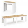 Table console extensible ORLANDO 14 personnes 300 cm blanc et façon hêtre