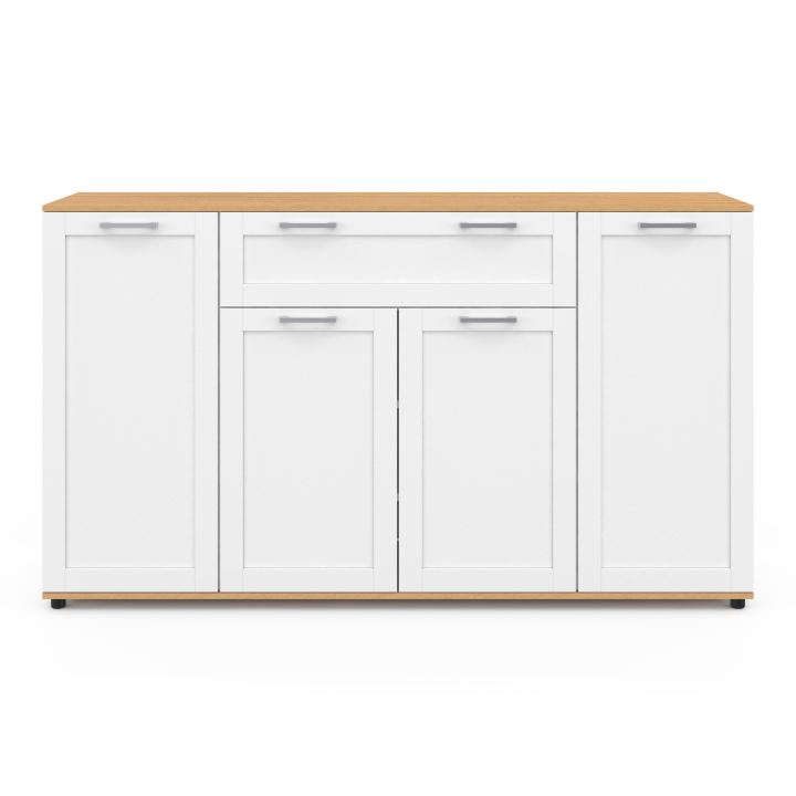 Buffet 140 cm VITO 4 portes et 1 tiroir blanc et bois