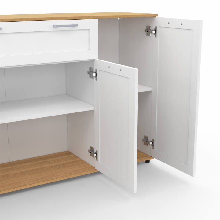 Aparador blanco y madera con 4 puertas y 1 cajón 140cm - VITO | ID Market