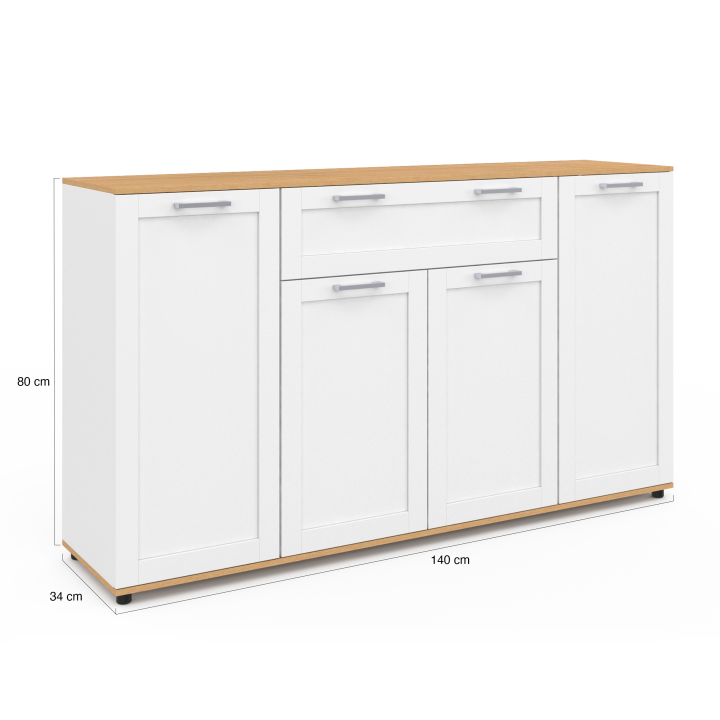 Aparador blanco y madera con 4 puertas y 1 cajón 140cm - VITO | ID Market