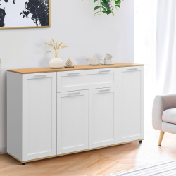 Aparador blanco y madera con 4 puertas y 1 cajón 140cm - VITO | ID Market