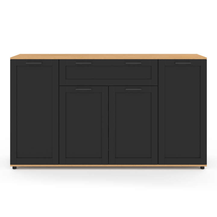 Aparador negro y madera con 4 puertas y 1 cajón 140cm - VITO | ID Market