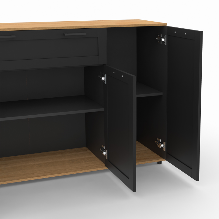 Aparador negro y madera con 4 puertas y 1 cajón 140cm - VITO | ID Market