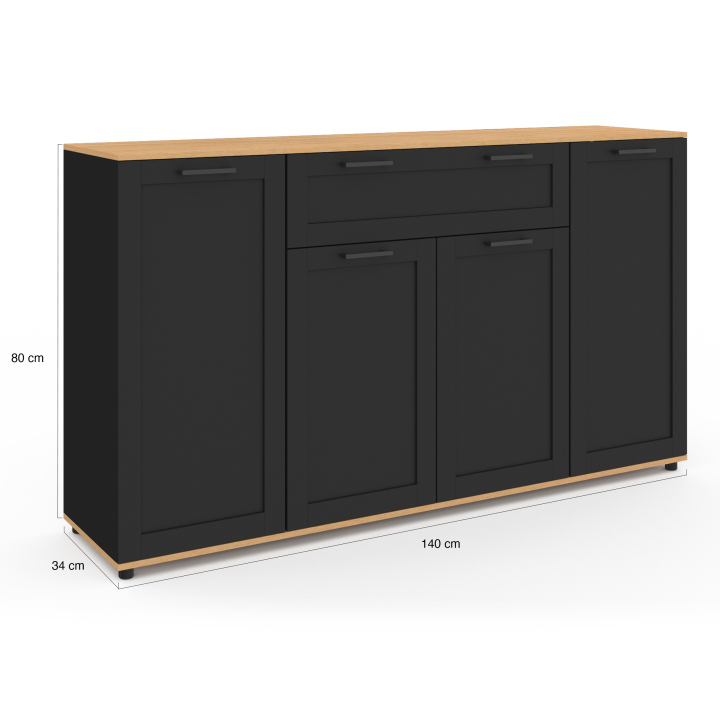 Aparador negro y madera con 4 puertas y 1 cajón 140cm - VITO | ID Market