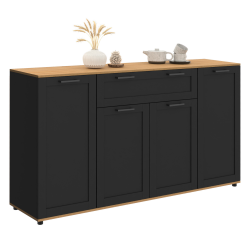 Buffet 140 cm VITO 4 portes et 1 tiroir noir et bois