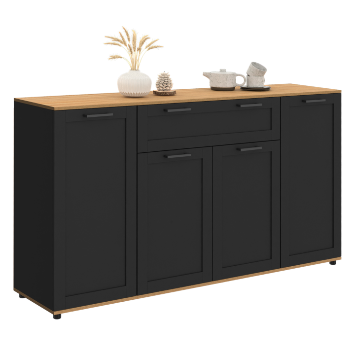 Aparador negro y madera con 4 puertas y 1 cajón 140cm - VITO | ID Market