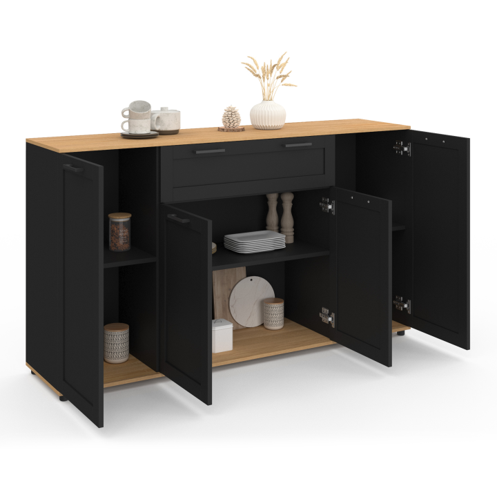 Aparador negro y madera con 4 puertas y 1 cajón 140cm - VITO | ID Market