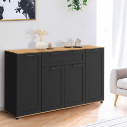 Aparador negro y madera con 4 puertas y 1 cajón 140cm - VITO | ID Market