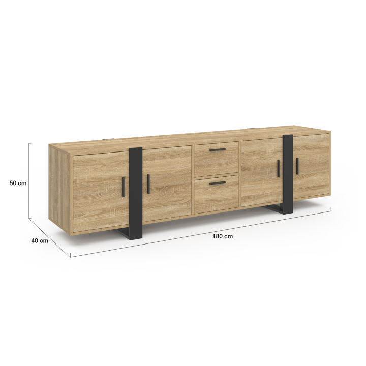 Mueble TV madera y negro 180 cm 4 puertas + 2 cajones - PHOENIX | ID Market