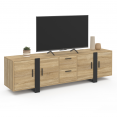 Meuble TV 180 cm PHOENIX avec rangements bois et noir