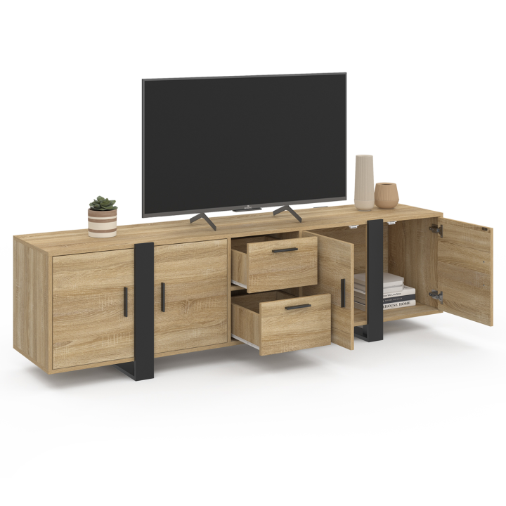 Mueble TV madera y negro 180 cm 4 puertas + 2 cajones - PHOENIX | ID Market