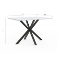 Table à manger rectangle ALIX 4-6 personnes pied araignée métal noir et plateau effet marbre blanc ALASKA 110 cm