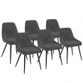 Lot de 6 chaises THALYA en velours gris foncé avec accoudoirs