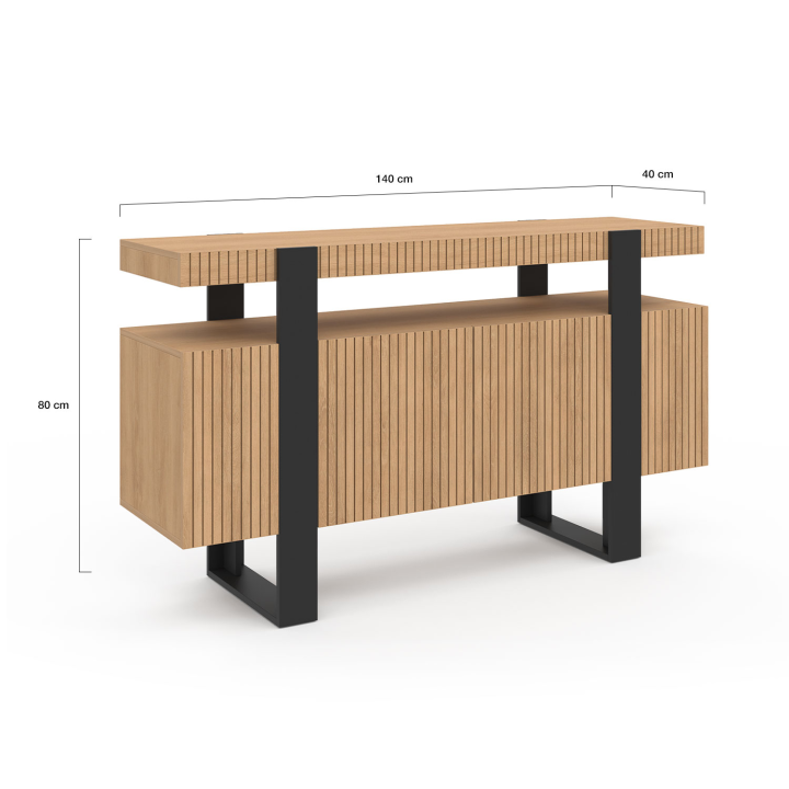 Aparador 4 puertas efecto listones 140cm - OCTAVE | ID Market