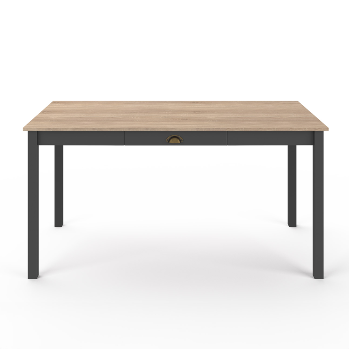 Mesa de comedor rectangular de madera y negro para 6 con cajón - ISIS | ID Market