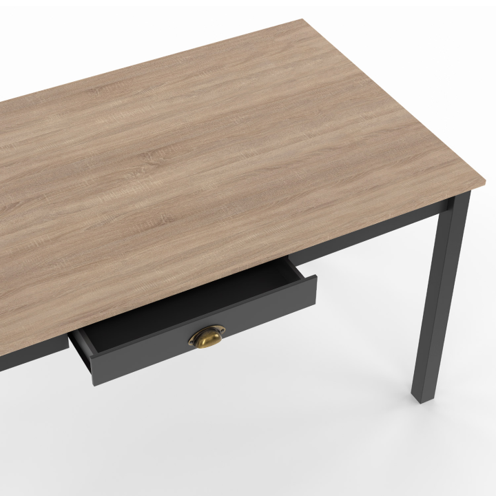 Mesa de comedor rectangular de madera y negro para 6 con cajón - ISIS | ID Market