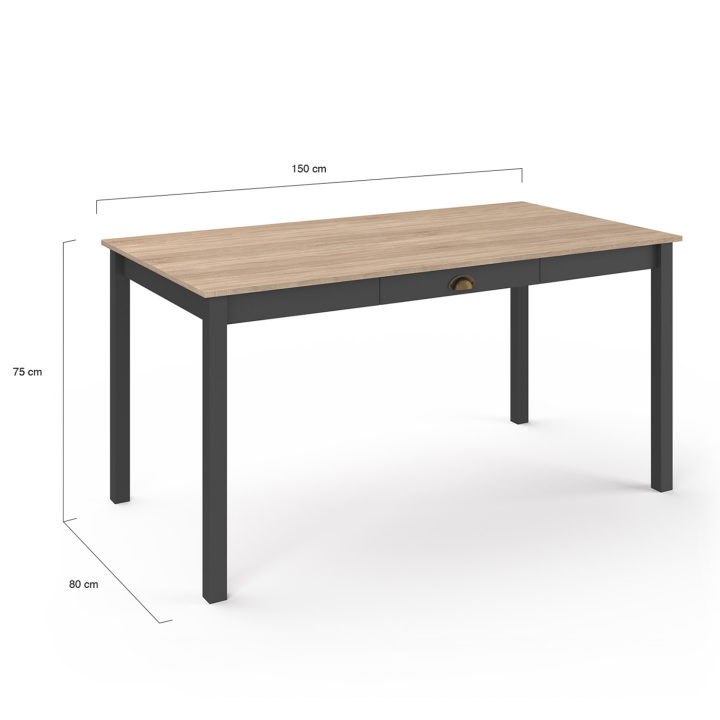 Table à manger rectangle ISIS 6 personnes avec tiroir bois et noir 150 cm