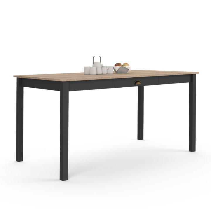 Mesa de comedor rectangular de madera y negro para 6 con cajón - ISIS | ID Market