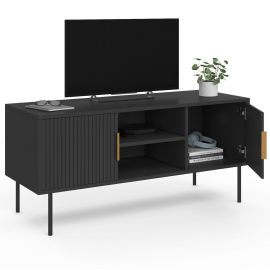 Meuble TV 110 cm MARCEL noir 2 portes effet lattes