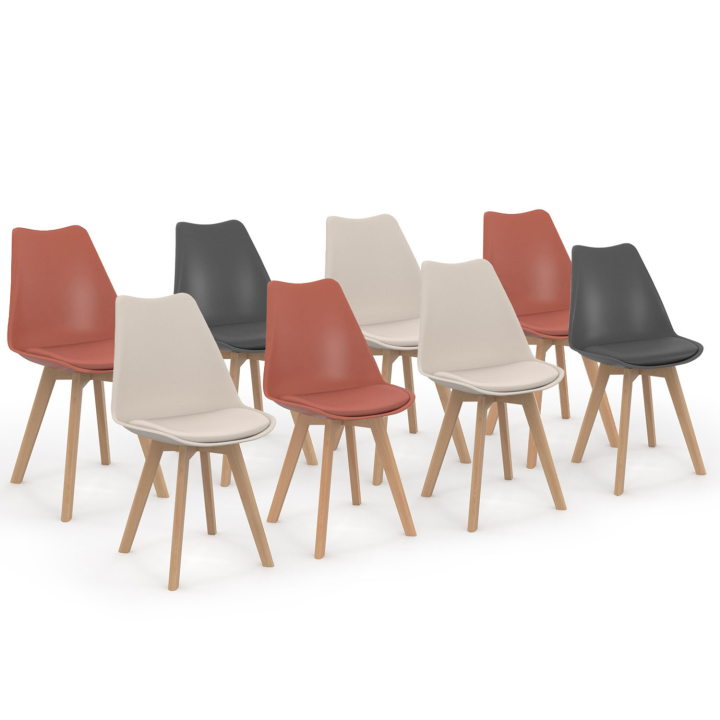 Lot de 8 chaises scandinaves SARA mix color gris foncé x2, terracotta x3, beige x3