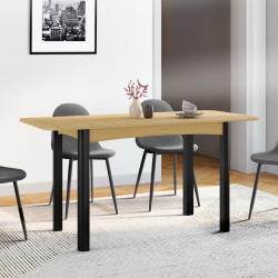 Mesa de comedor rectangular de madera y negro - JUNIO | ID Market