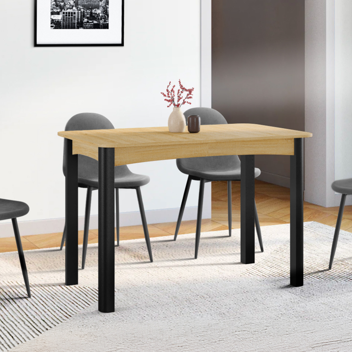 Mesa de comedor rectangular de madera y negro - JUNIO | ID Market