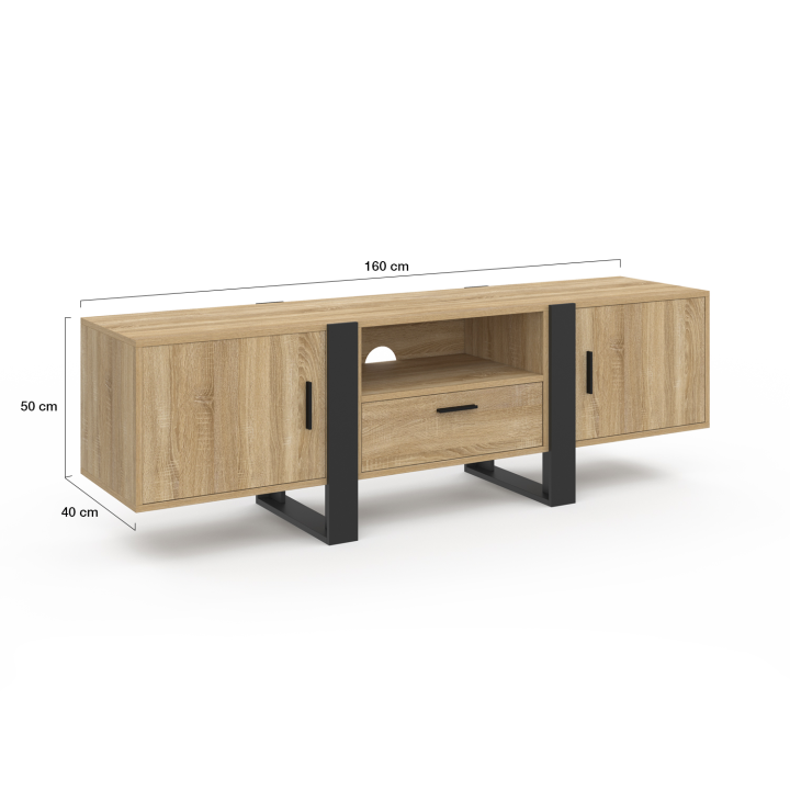 Meuble TV 160 cm PHOENIX avec rangements bois et noir