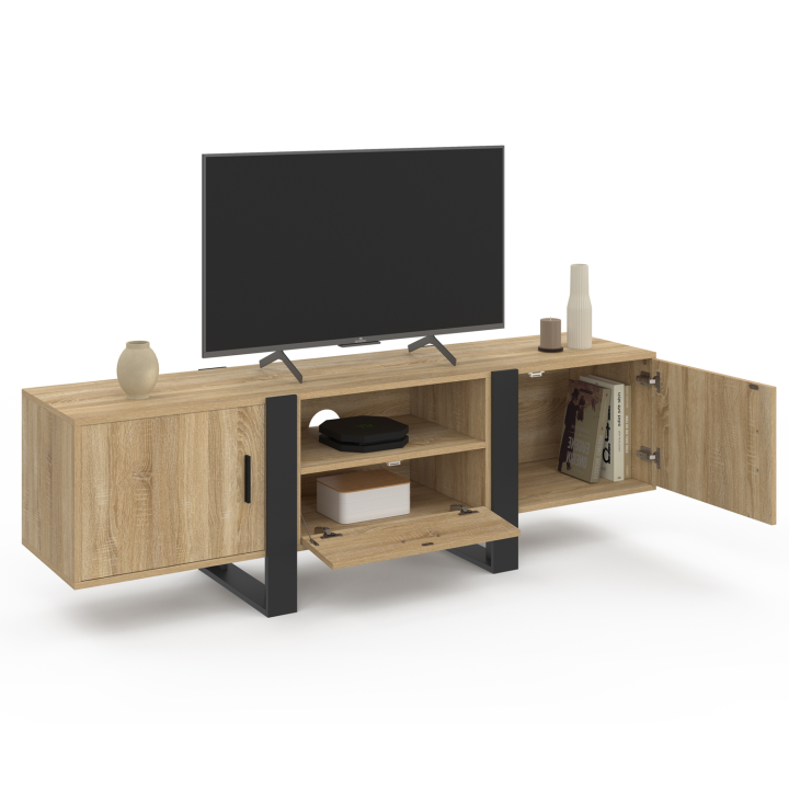 Mueble TV madera y negro 160 cm 3 puertas - PHOENIX | ID Market