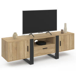 Mueble TV madera y negro 160 cm 3 puertas - PHOENIX | ID Market