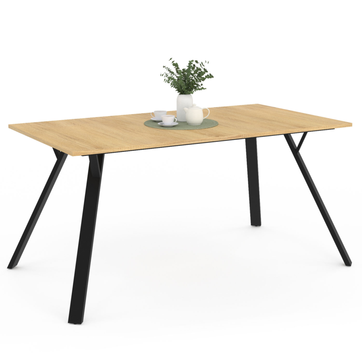 Table à manger rectangle YSEULT 6 personnes bois et noir design industriel 160 cm