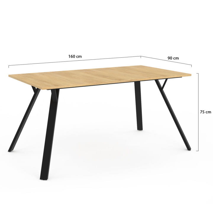 Table à manger rectangle YSEULT 6 personnes bois et noir design industriel 160 cm