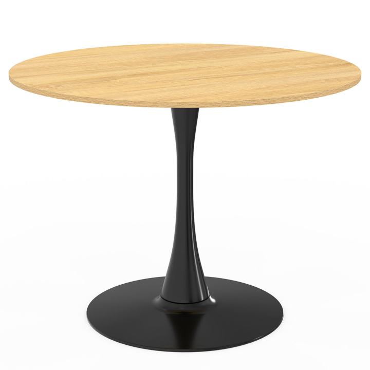 Table à manger ronde DALIA 4 personnes pieds tulipe bois et noir 100 cm