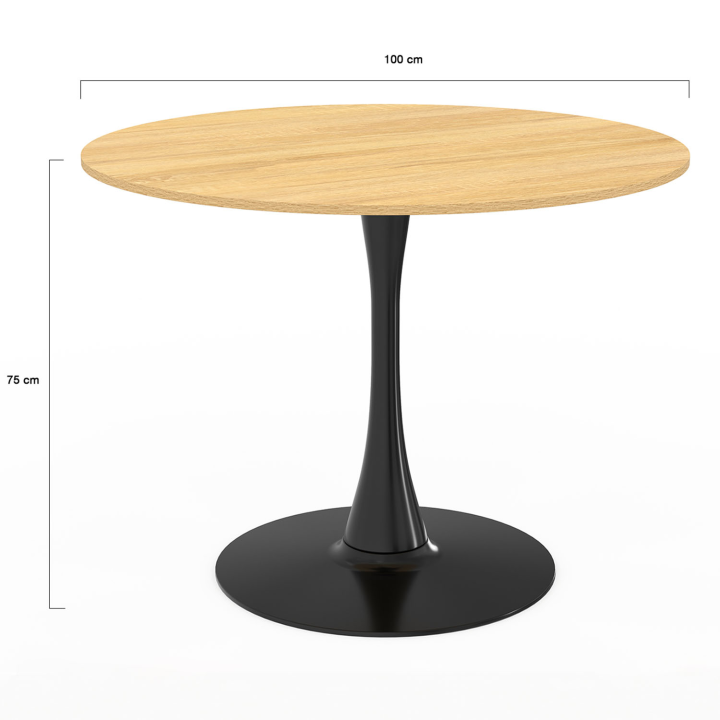 Mesa de comedor redonda 4 personas madera y pata de tulipán negro - DALIA | ID Market